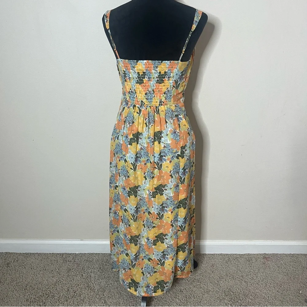 Abercrombie & Fitch Women’s Yellow Floral Sleeveless Ruched Midi Dress Sz S - Picture 6 of 13